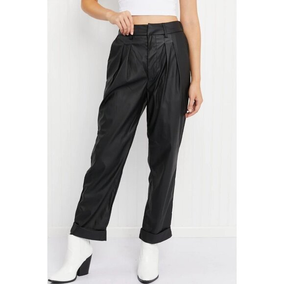New Zenana Vegan‎ Leather Pleated Pants with Cuff in black Size XL - Picture 6 of 7